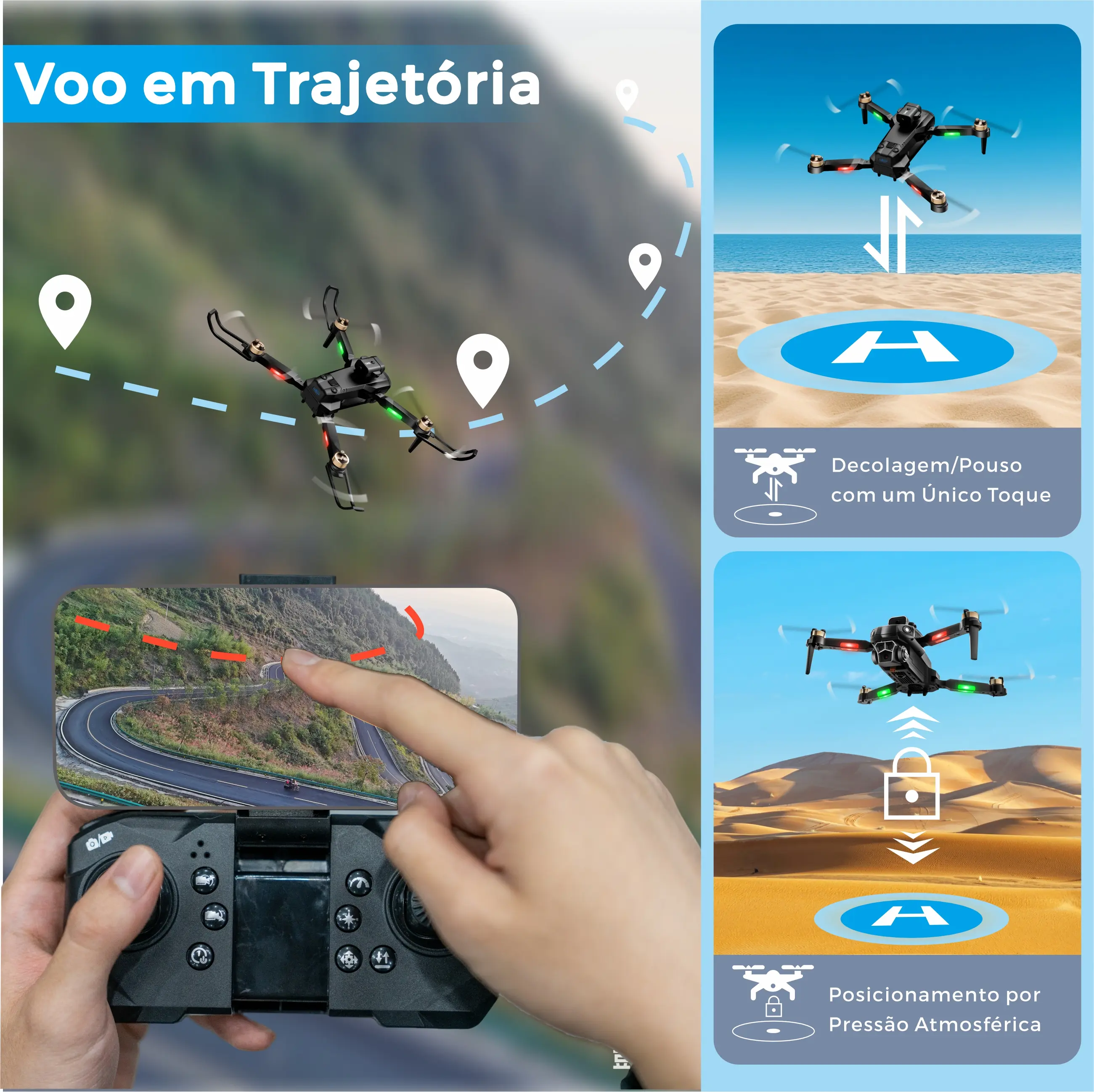 Voo em trajetória e decolagem automática